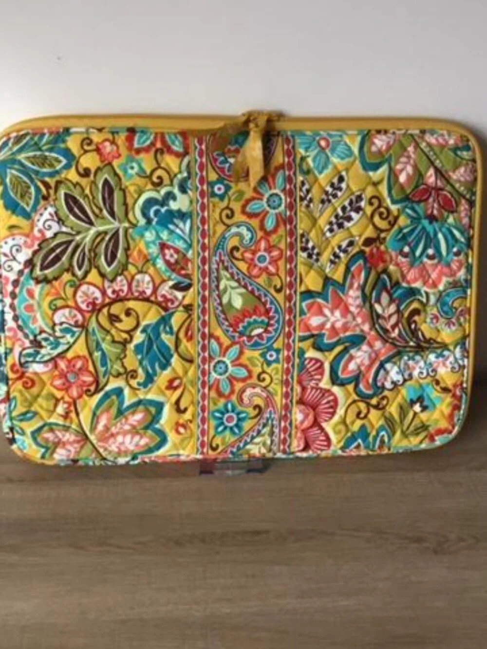 Vera Bradley Laptop Sleeve Provencal Yellow Floral Paisley in Quilted Cotton EUC